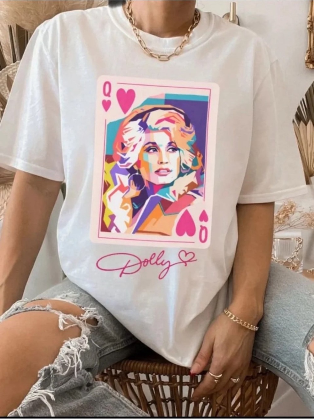 White Tee with Multicolor Pop-Art Queen Graphic